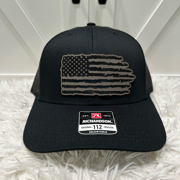 Laser engraved Richardson 112 trucker hat. American flag. - Picture 2 of 2